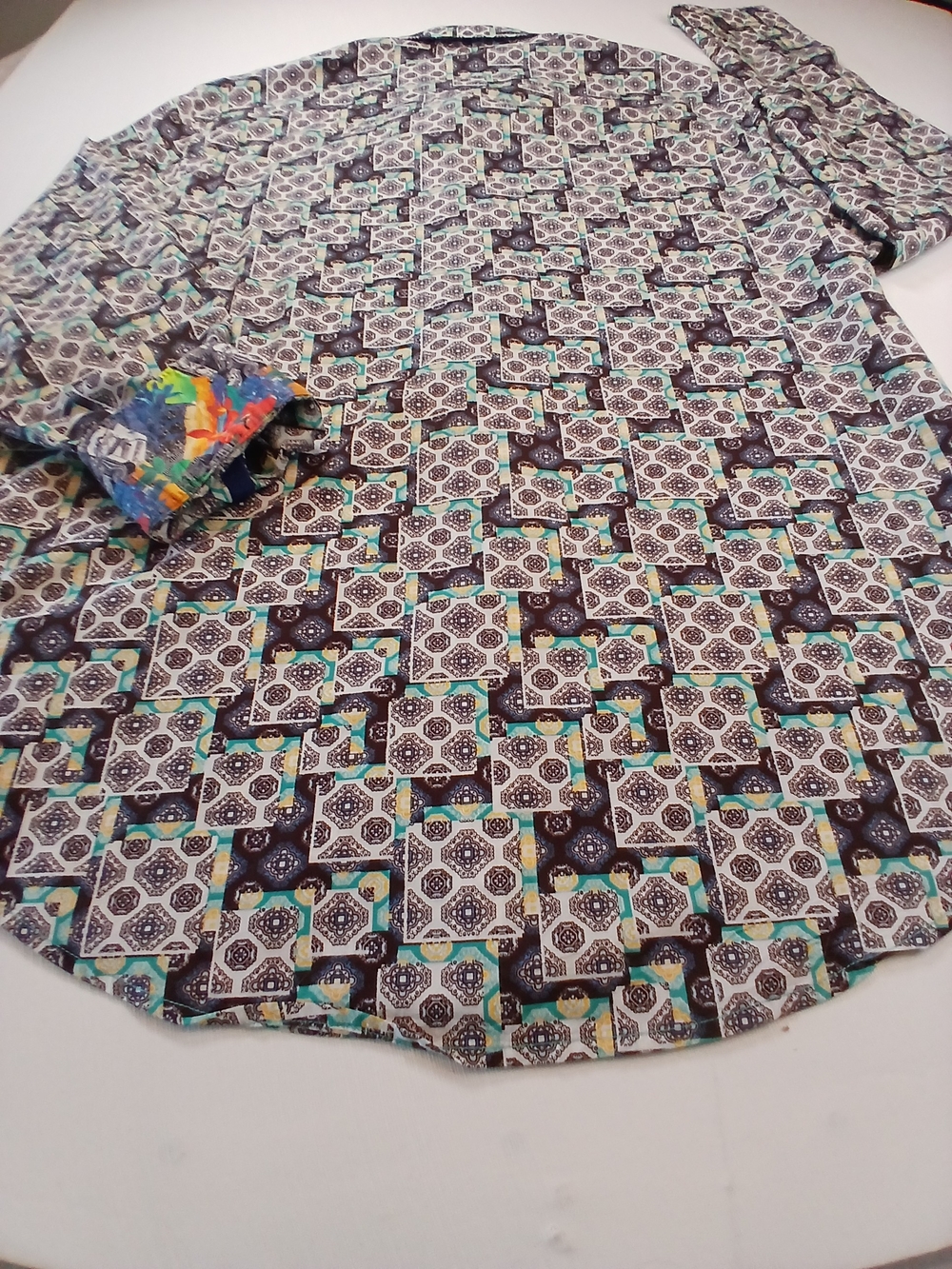 Robert Graham Black, White & Teal Geometric Mosaic Tile Print Button-Down Shirt - Picture 7 of 7